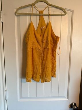 She’s Apple Blue Mustard Yellow Embroidered Boho Tank Top Size Medium